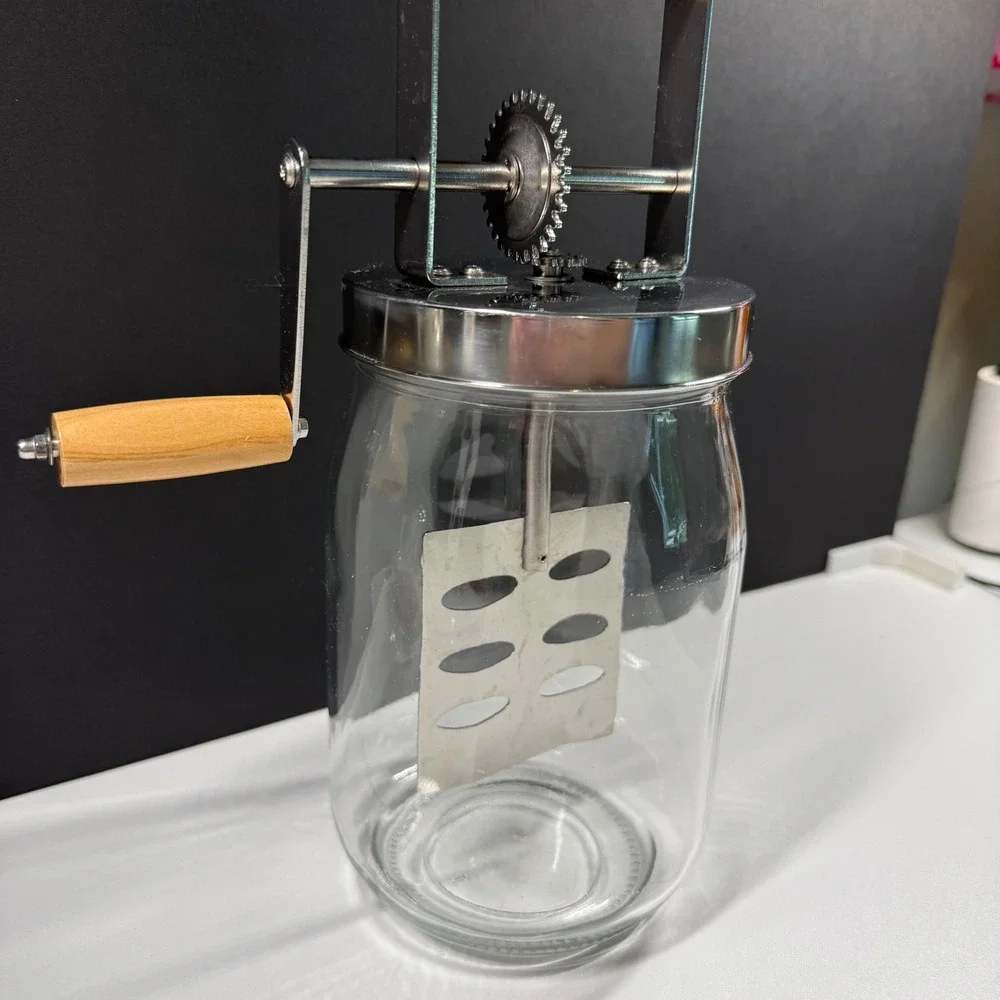 Glass Butter Churn Manual Hand Crank Wood Handle Stainless Steel 4 Cup Kitchen